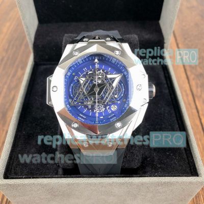 Replica Hublot Big Bang Sang Bleu II Watch Stainless Steel Blue Skeleton Dial